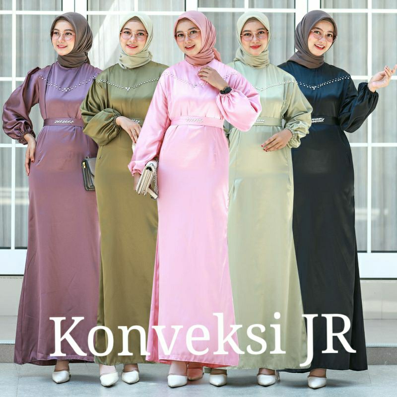 Annisa Dress Kondangan Bahan Satin Silk - Gaun Pesta Terbaru Kekinian - - Dress wanita- Dress kondan
