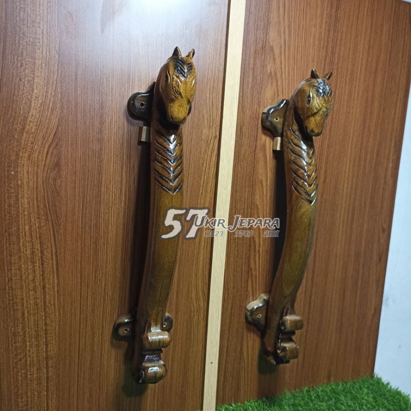 (Kuda 2) Handel handle tarikan gagang jati ukir pintu rumah bahan kayu jati murah - Tarikan pintu uk