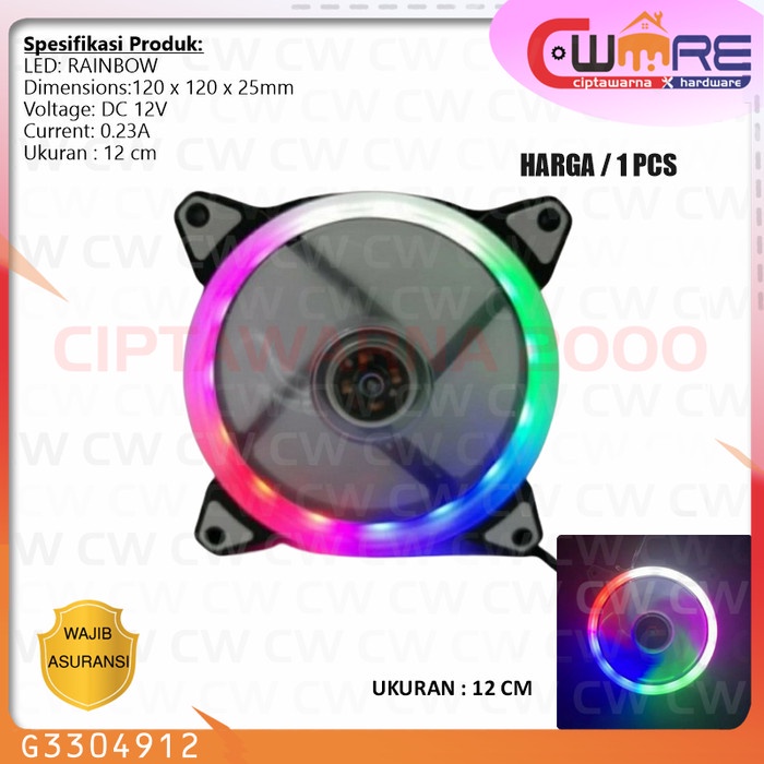 Kipas PC Fan Case Casing RGB LED Rainbow Konektor Connector Molex 12cm