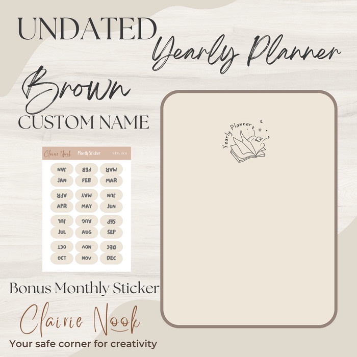 

Clairie Nook Undated Yearly Planner / Jurnal / Journal / Diary Planner - Cokelat