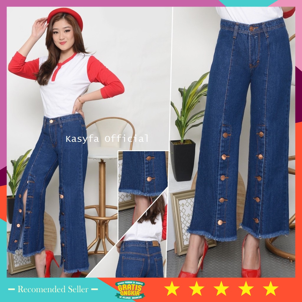 Celana Kulot Jeans Wanita Murah Style Korea Kekinian / INARA KULOT JEANS KANCING RAWIS