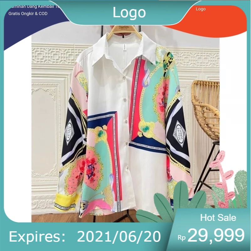 Kemeja wanita bangkok motif cewek silk kekinian KEMEJA ATASAN PUTIH MEWAH LD 110 PJG 70