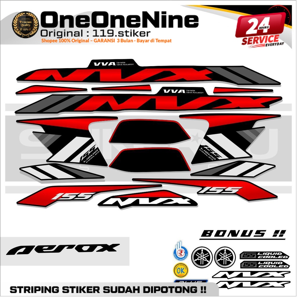 STRIPING NVX 155 CONNECTED DASAR HITAM COMBO COLOR / NVX 155  STIKER / STICKER AEROX 155 CONNECTED /