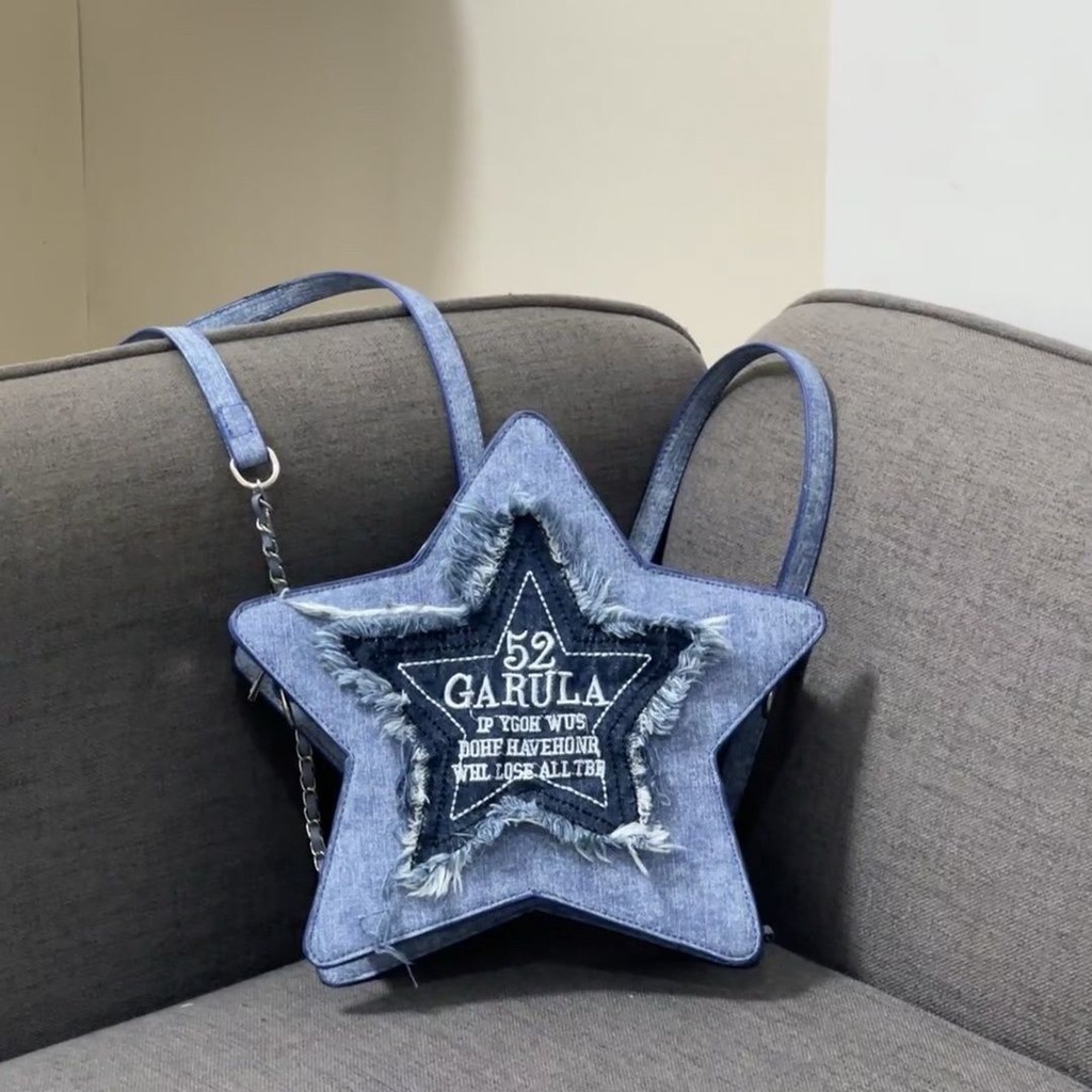 HIATUS Original Design Denim Blue Five pointed Star Backpack