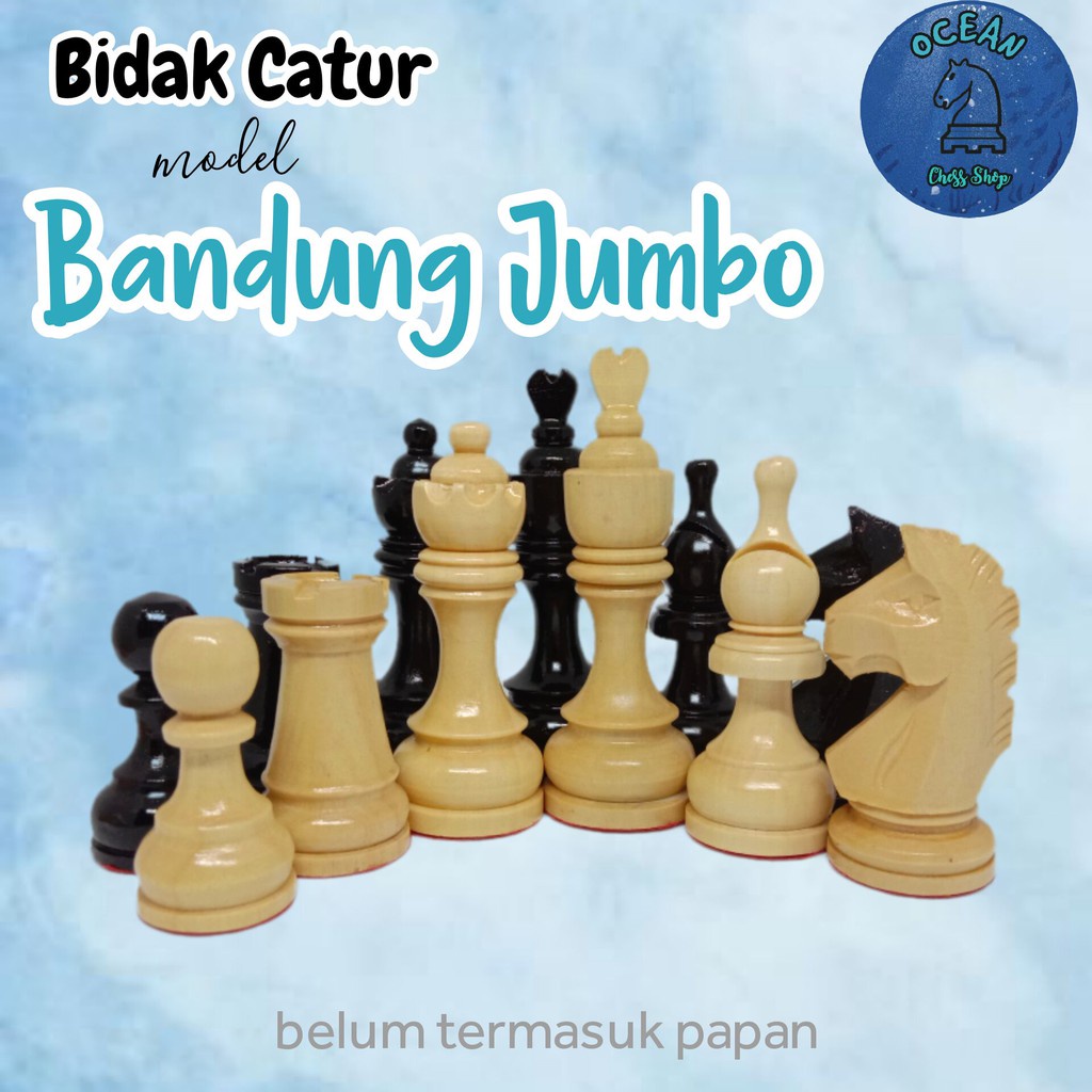 AR46YE Bidak Catur kayu mentaos model Bandung Jumbo Premium (Standar Internasional)