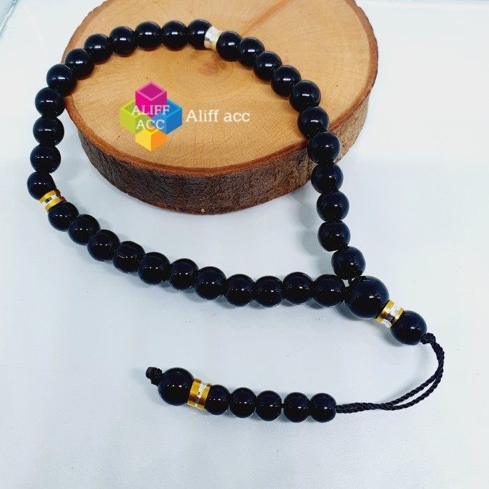 tasbih batu black onyk 33 butir 8 mm 100%asli