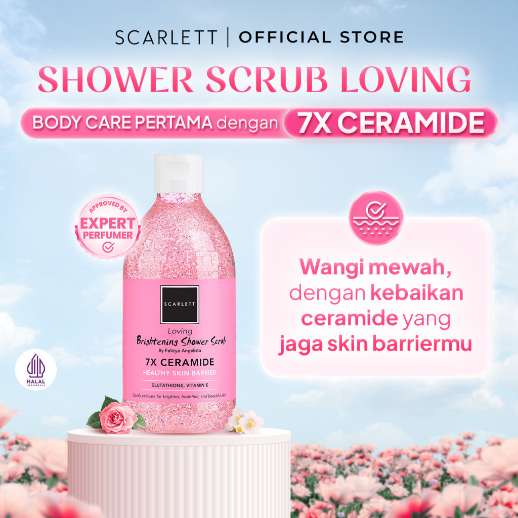 Scarlett Whitening Loving Brightening Shower Scrub Sabun Mandi Gel Cair dengan 7X Ceramide untuk Men