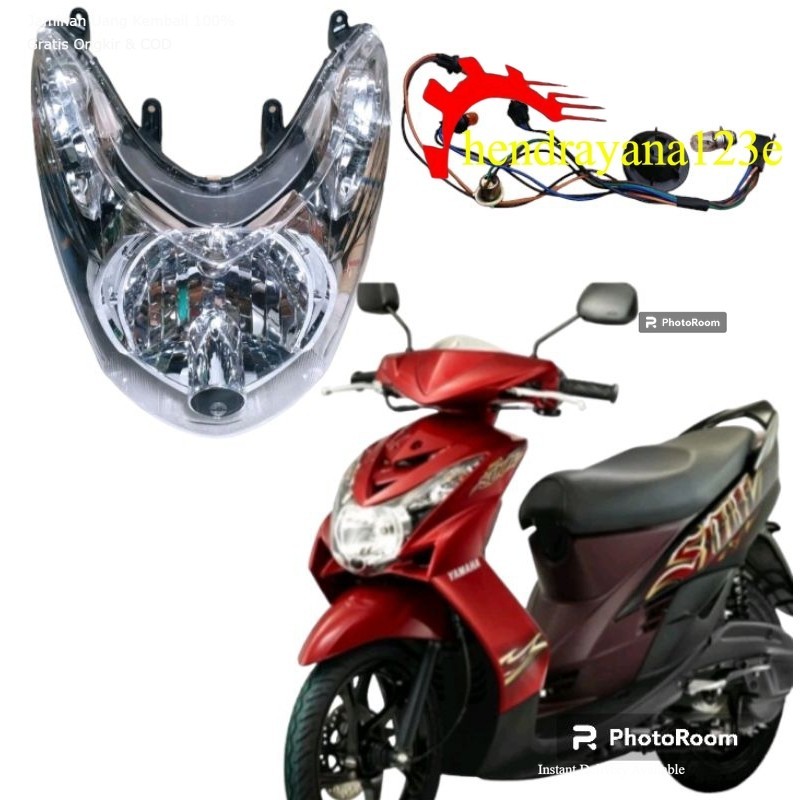 mika+Reflektor Lampu Depan Mio Soul lama