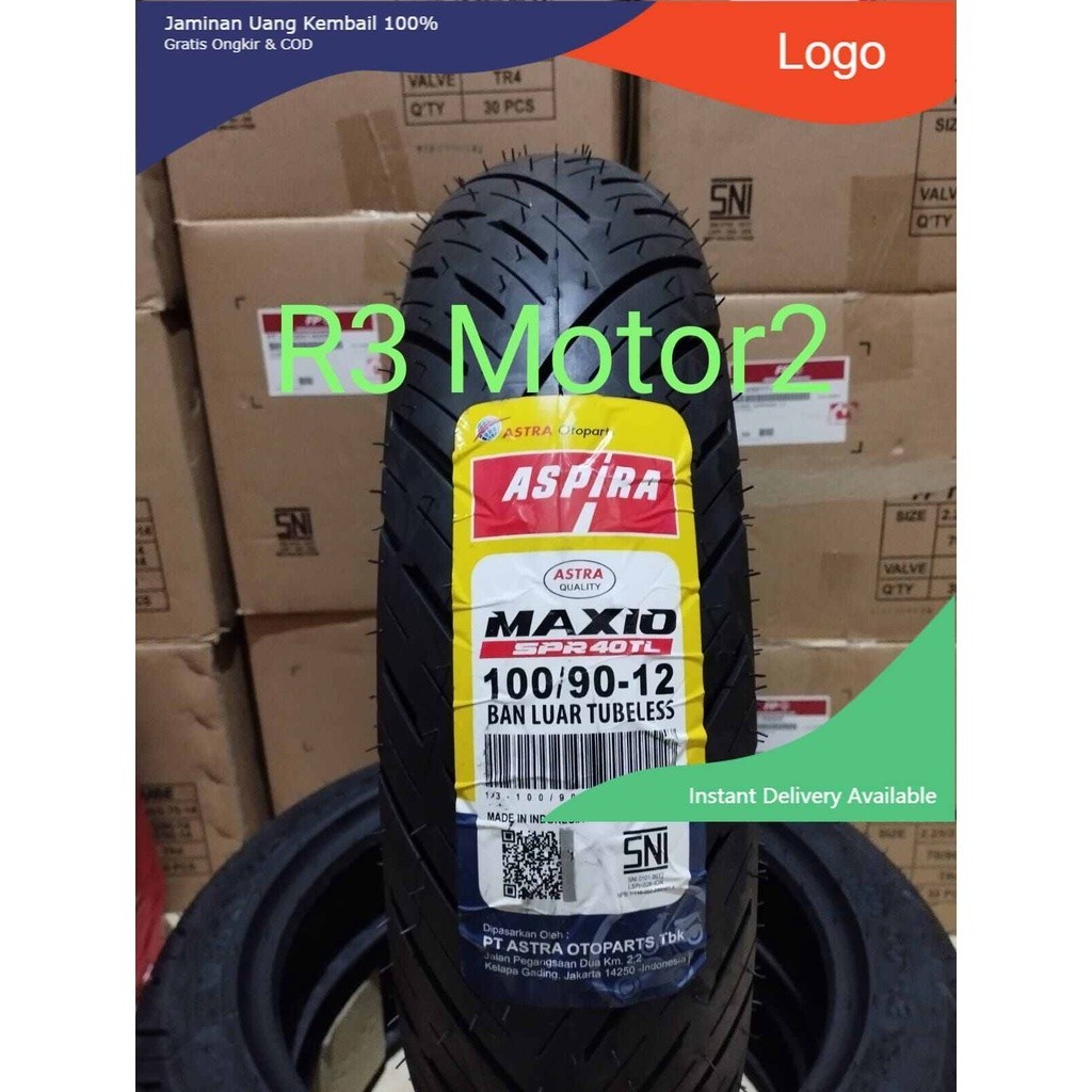 Ban second Ban Tubeless Ring 12 Aspira Maxio SPR40 TL 100/90-12 untuk ban depan Scoopy ring 12. FREE
