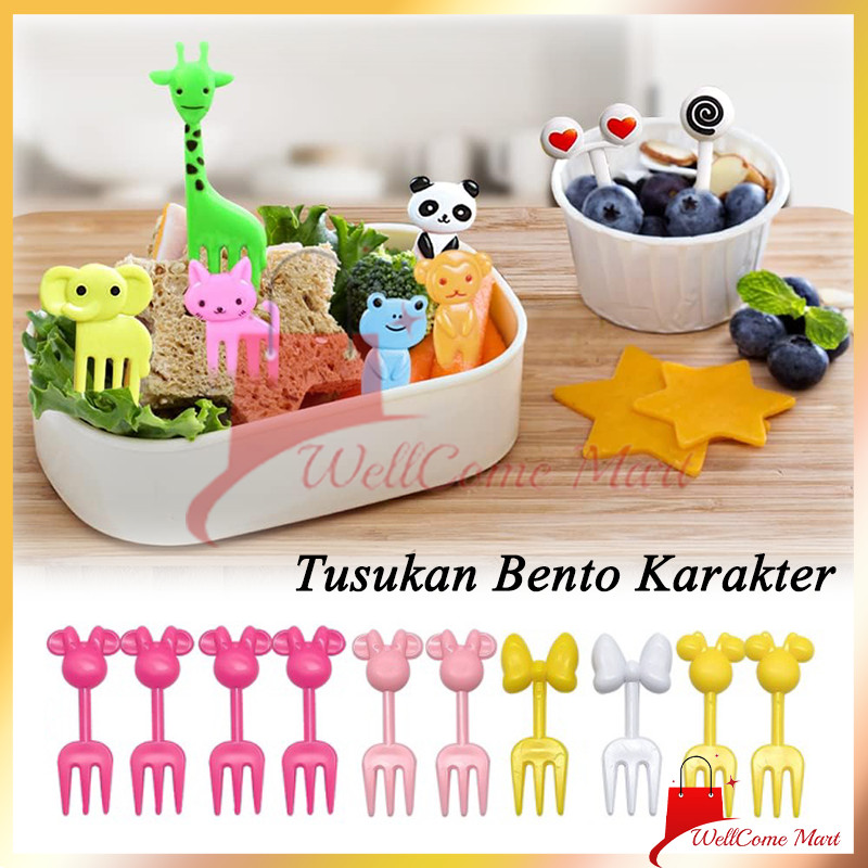 4bungkus Tusukan Bento Karakter / Set Garpu Bento Bentuk Kartun / Tusukan Bento Motif Mata Hewan Luc