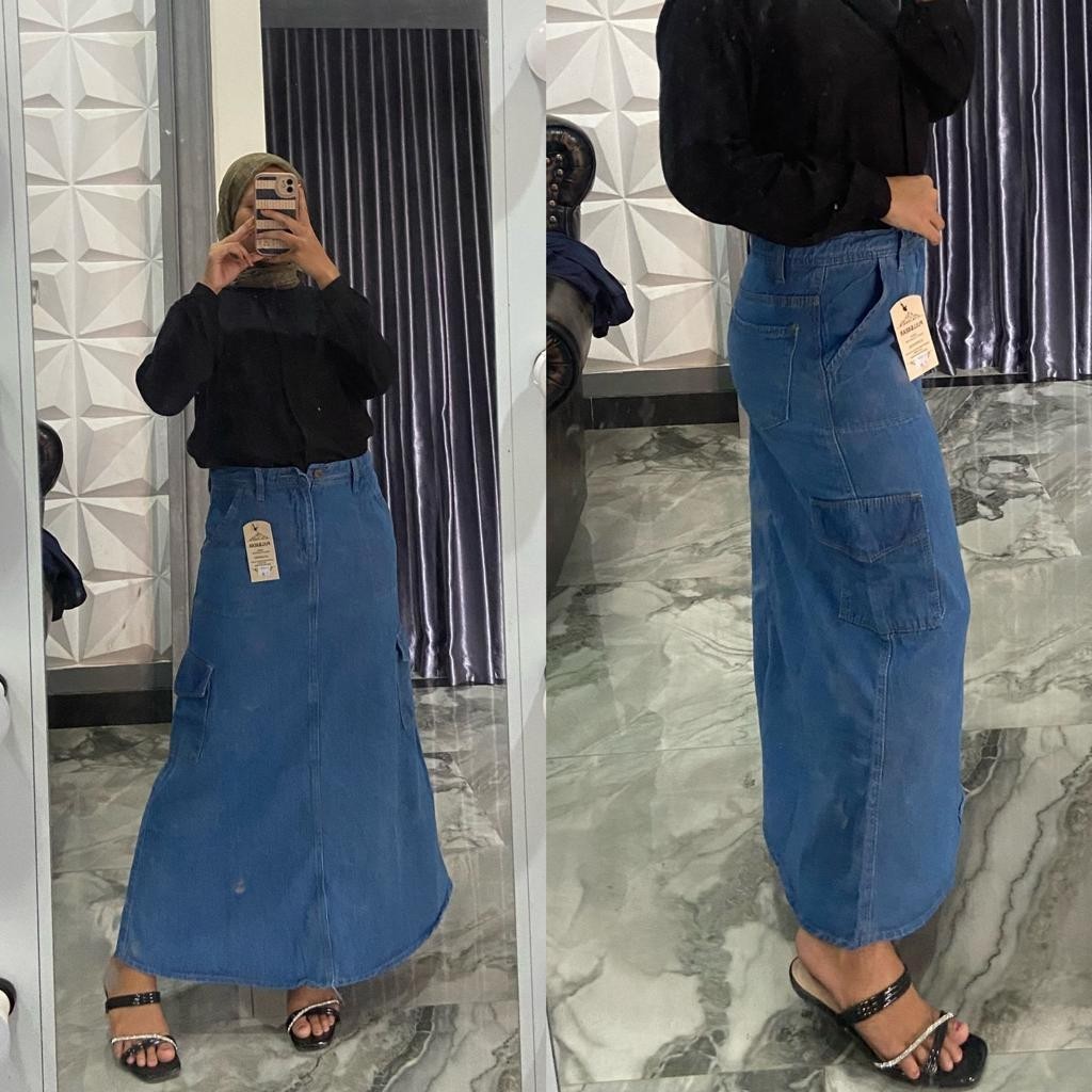 GLAMORA Mazie Cargo Skirt - Rok Cargo List Skirt Jeans Highwaist - Rok Wanita Highwaist Cargo - Rok 