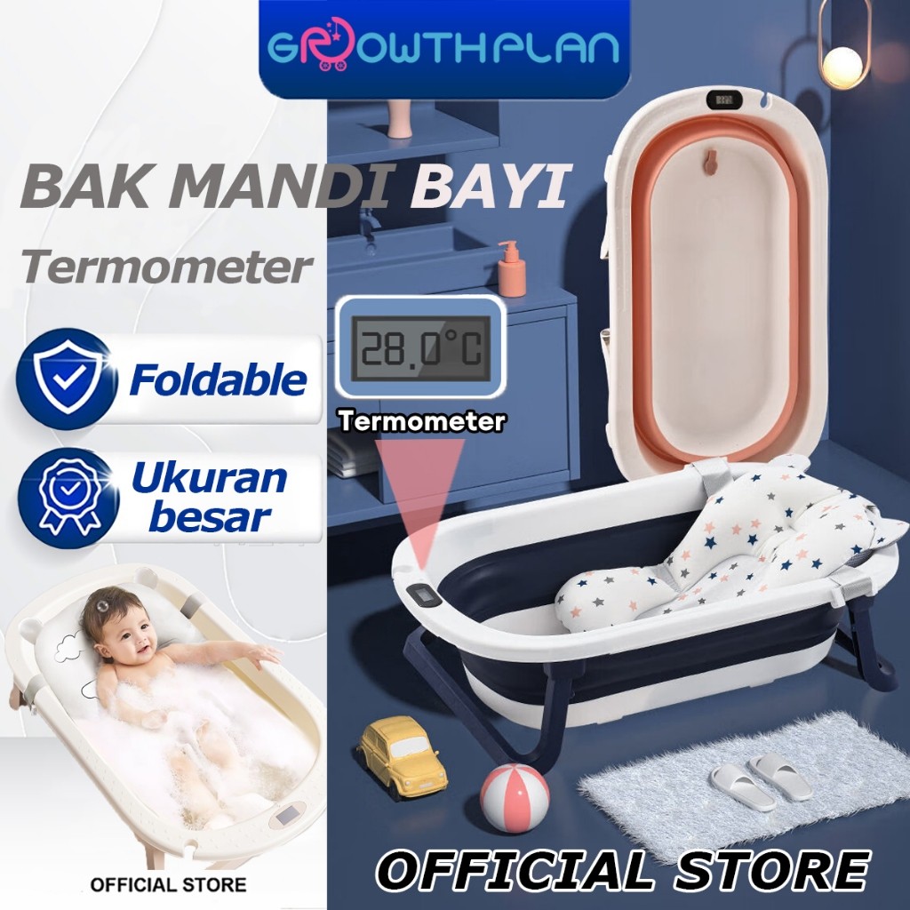 HTR97 (Ukuran besar) Bak mandi bayi lipat termometer bak mandi bayi baru lahir 1 set Bantal Mandi Te