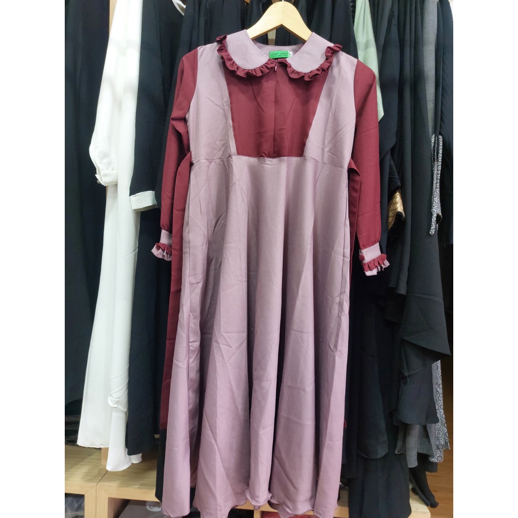 set gamis anak teratai maroon lilac griya adzkia