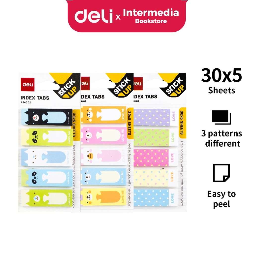 

Bobomart Deli EA64002 Memo Tempel - Paper Index Tabs Sekolah 5×30sheets