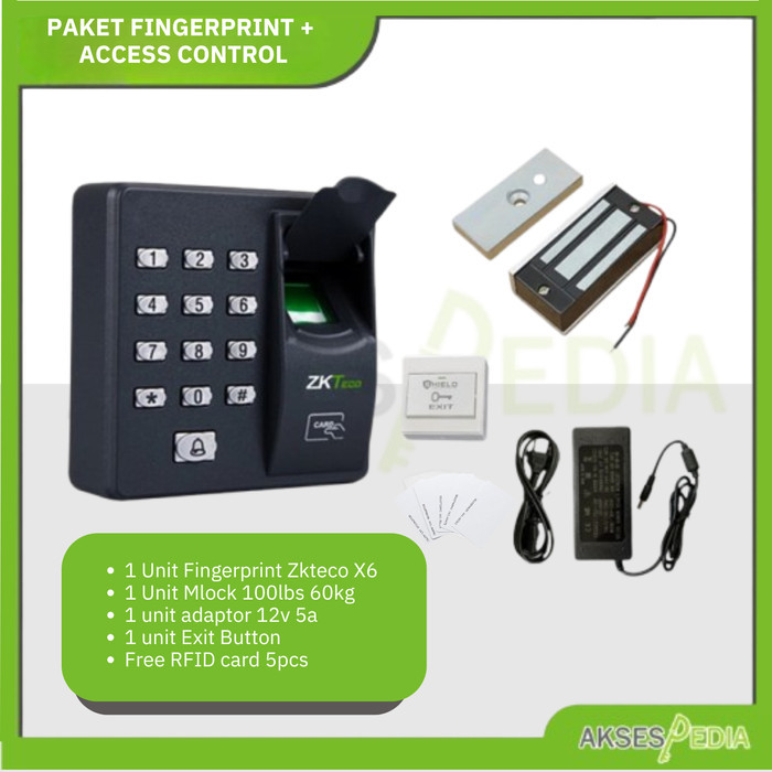 

Paket Fingerint Akses Door X6 Standalone tu Kayu & Aluminium - 100lbs, exit button