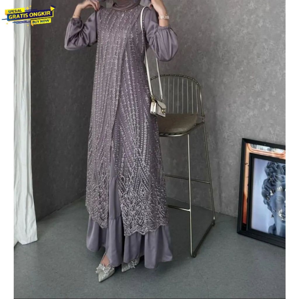 Baju Gamis Brokat Livia dress Baju Pesta Kondangan Terbaru Gamis Mewah 2024 Gaun Brokat Pesta Mewah