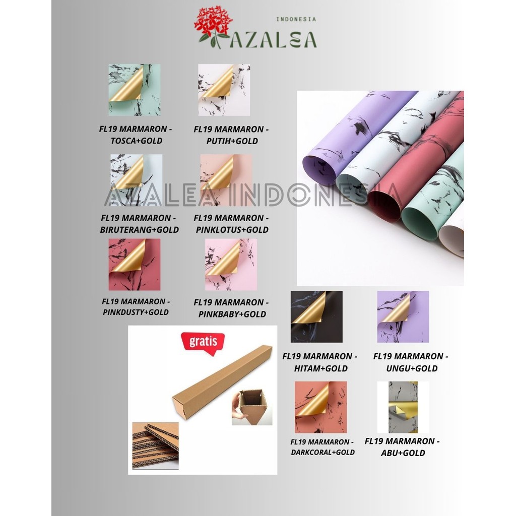 

AZALEA - (5 LEMBAR) - FL19 MARMARON Kertas Bunga Paper Buket Motif Batu Marmer Abstrak Florist Cellophane