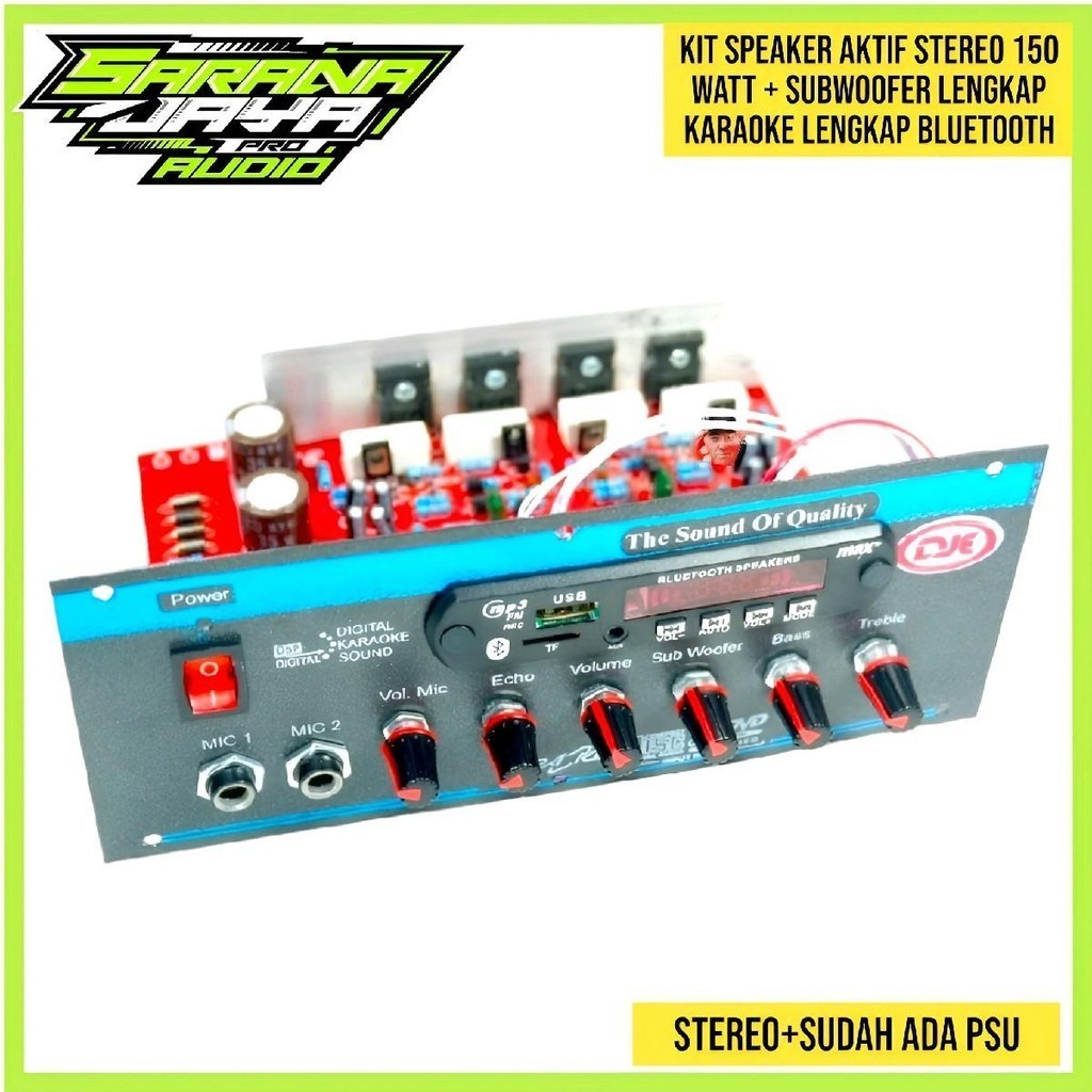 Kit Speaker Aktif Stereo 150 Watt + Subwoofer Lengkap Karaoke lengkap Suplay trafo/strum