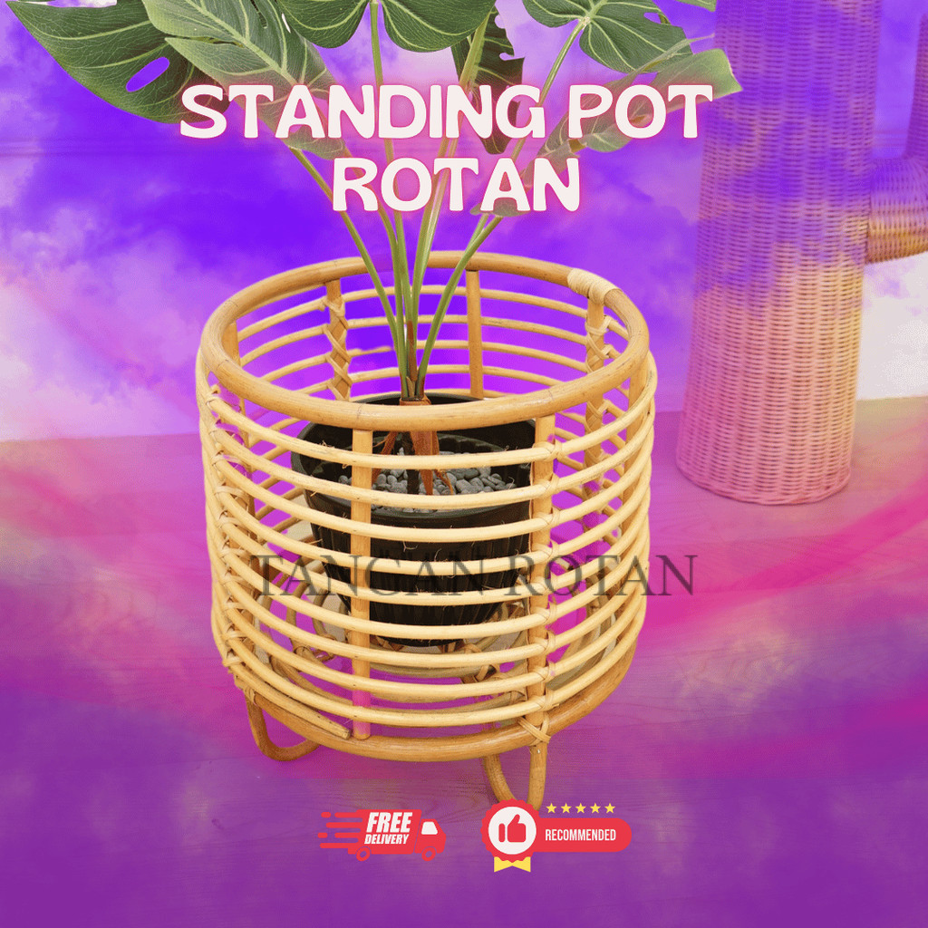 Pot Bunga Rotan Handmade dengan Kaki – Dekorasi Cantik untuk Ruang Tamu, Balkon, dan Sudut Rumah And