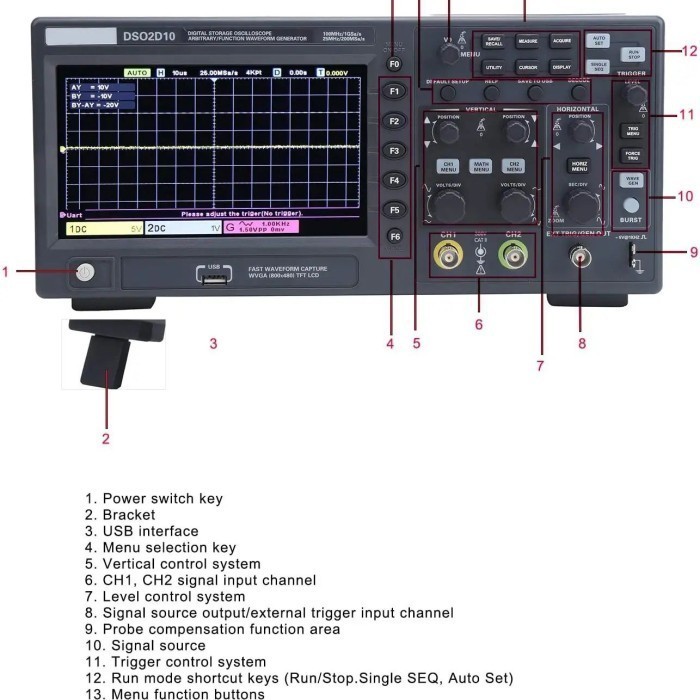 Oscilloscope Hantek Ds02D10 2 Chanel Osiloskop Digital Original