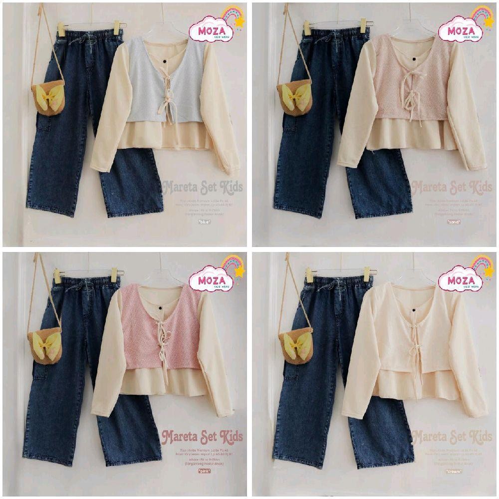 MARETA SET KIDS FASHION CASUAL ANAK BAHAN KNIT DAN CRY JEANS PREMIUM ORI BY MOZA