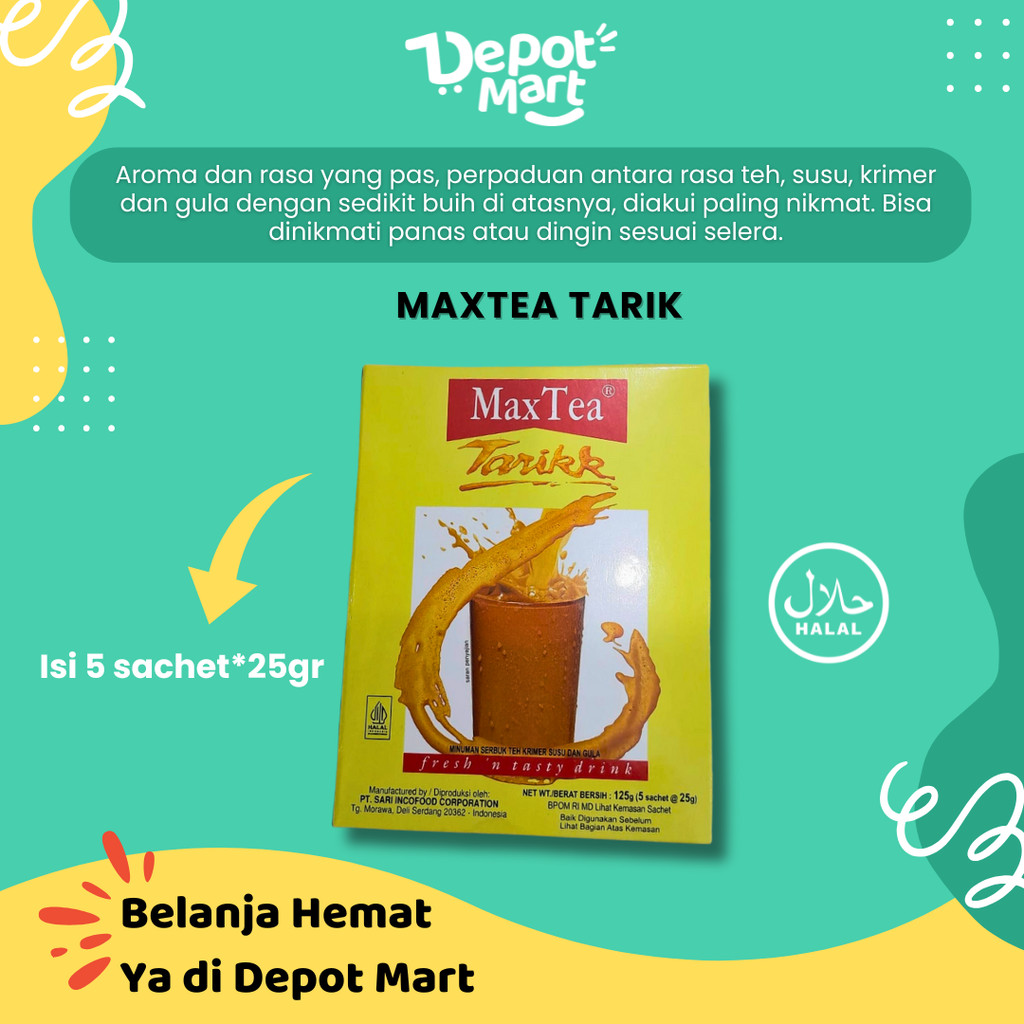 

Max Tea Teh Tarik 125gr Perbox isi 5 Saset Depot Mart