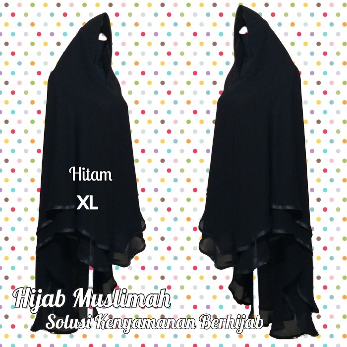 [[Khimar Premium]]PROMO Hijab Siffon silky / Siffon Arab Medel Oval Size XL - Hitam, Antem