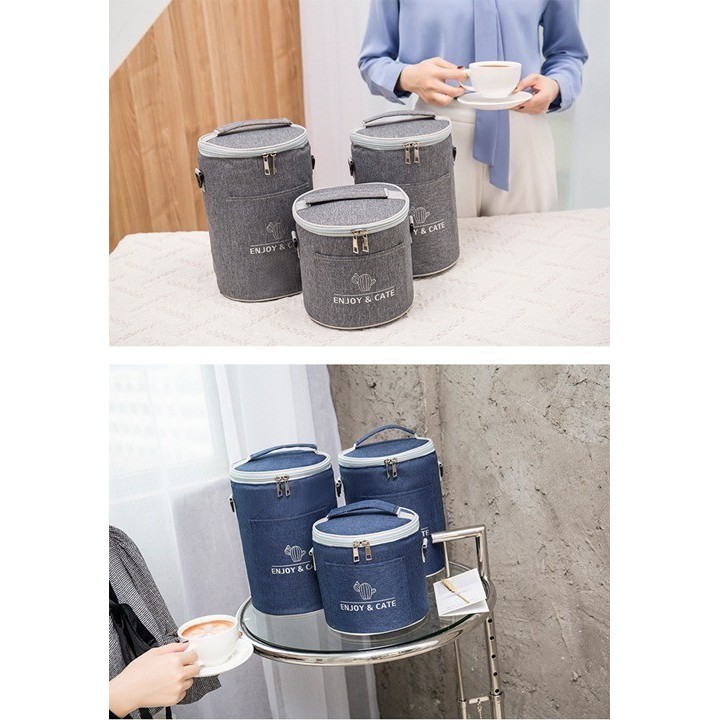 Tas Kotak Bekal Rantang 3 Susun Model Bulat Tas Bekal Lauch Bag - KECIL