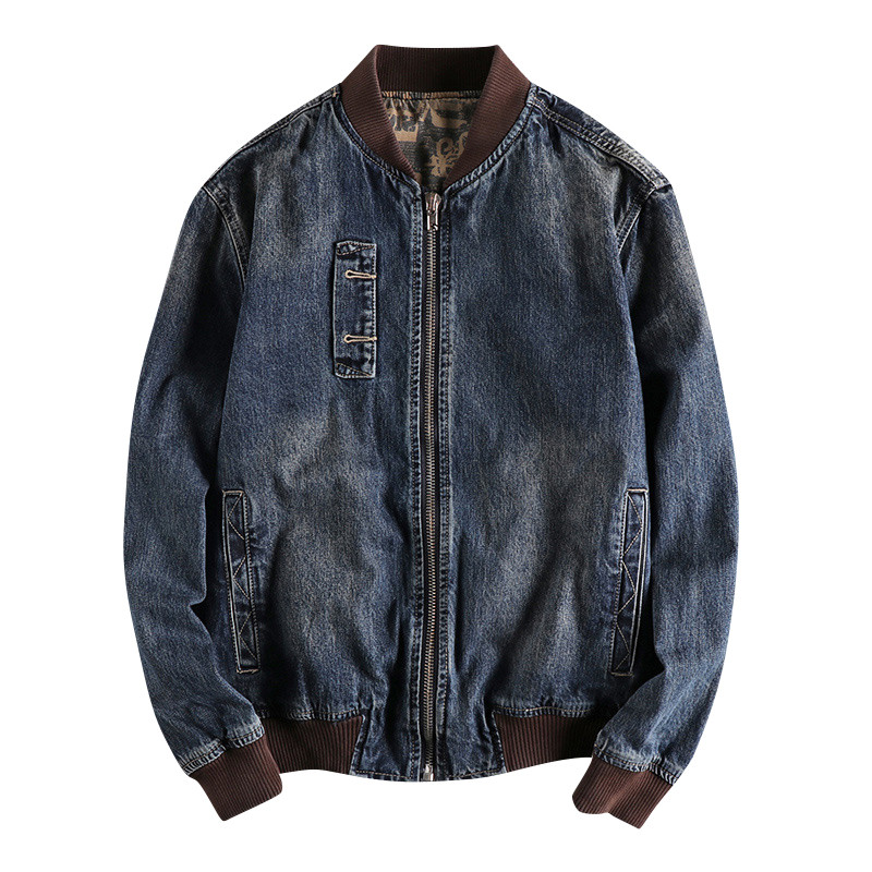 Men's Denim Jacket Vintage Locomotive Jeans Coat Fashion Pilot Bomber Denim Outerwear Top for Male