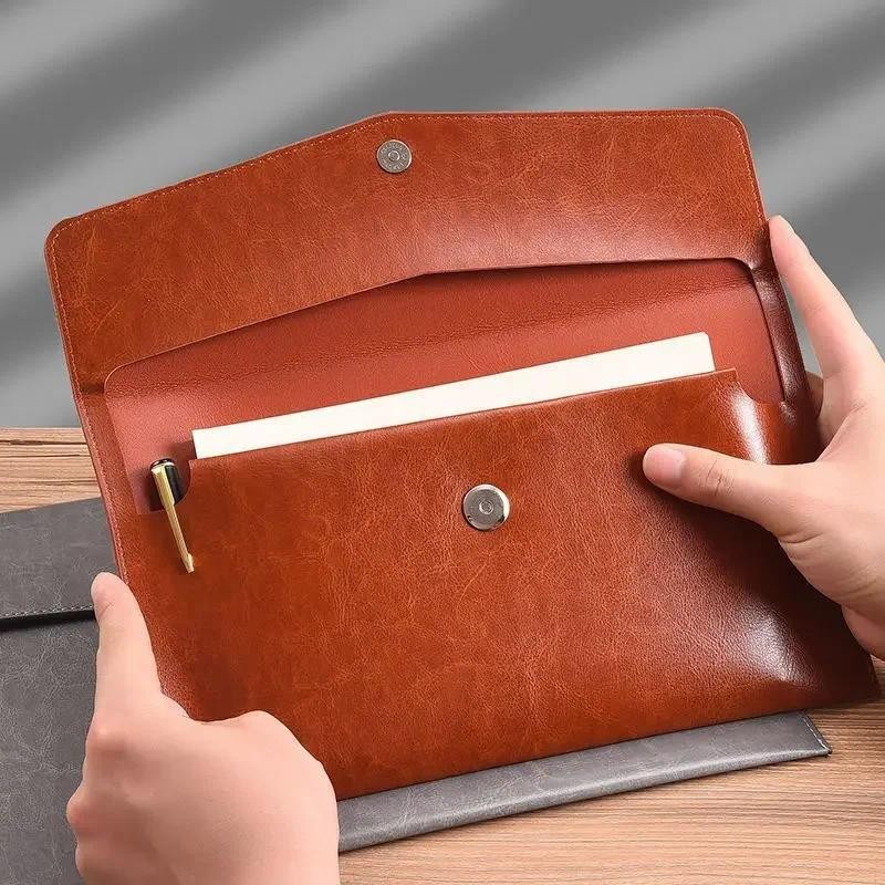 

A6 A5 A4 Leather File Folder Data Package Document Bag Fashion Briefcase Data Contract Bill File Bag School Office Supplies