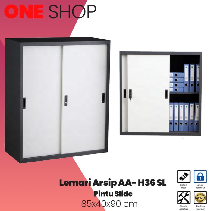 Lemari Arsip Besi 2 Pintu Sliding Pendek|Lemari sleding Kantor Dokumen - Non Rakit