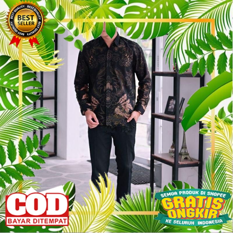 SERAGAM DINAS PDH KANTOR /Baju Batik Pria Lengan Panjang MAHKOTAHITAM Premium Furing Adem Slim Fit M