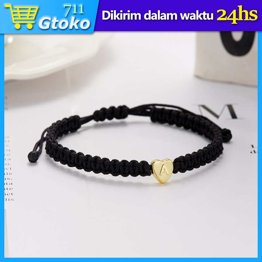 Gelang Tali Handmade Gelang Inisial Huruf Abjad Pria Wanita Couple Adjustable A B C D E F I J K L M 