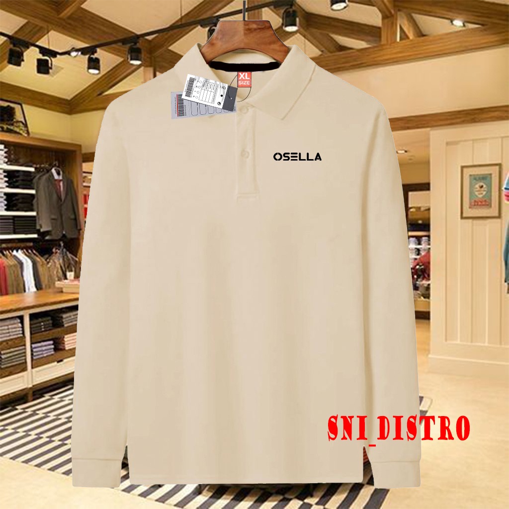 Kaos Polo Kerah Lengan Panjang Pria & Wanita Osella Text Hitam / Premium Quality / Kaos Distro Pria 