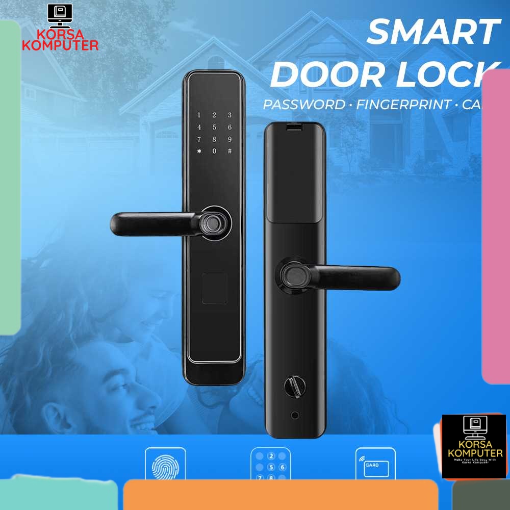 Smart Door Lock Password Fingerprint Card Handle Pintu Password Security Kunci Pintu Elektronik Otom