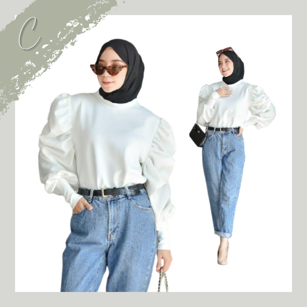 BAJU WANITA STYLYSH KEKINIAN TERMURAH /Atasan Wanita Terbaru Melva Blouse, Blouse Wanita Lengan Balo