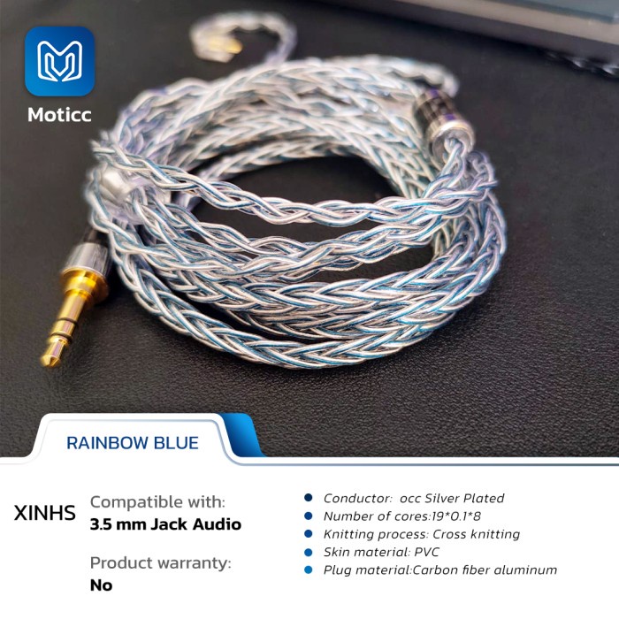 Terlaris ✨-XINHS Rainbow Blue 8 Core SPC 2 Pin/QDC/MMCX/TFZ Kabel Upgrade Cable - 0.78 - Blue