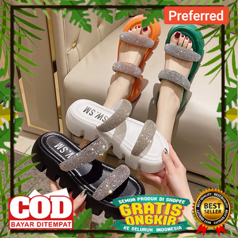 SEPATU SANDAL BEST SELLER TREND TERKINI /Sepatu Wanita Sandal Wedges Spons Sandal Berlian Kekinian S