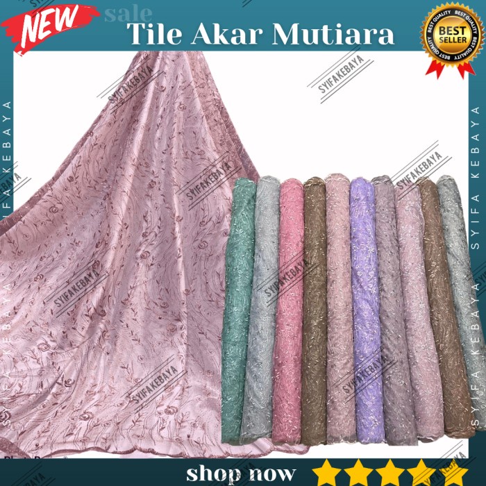 [CS] Kain Tile Tulle Mutiara Motif. Bahan Kebaya Brukat Brokat Import - ungu lilac