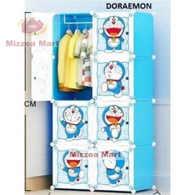 MizzeaMart lemari plastik pakaian baju portable 8 pintu kotak lemari doraemon keropi