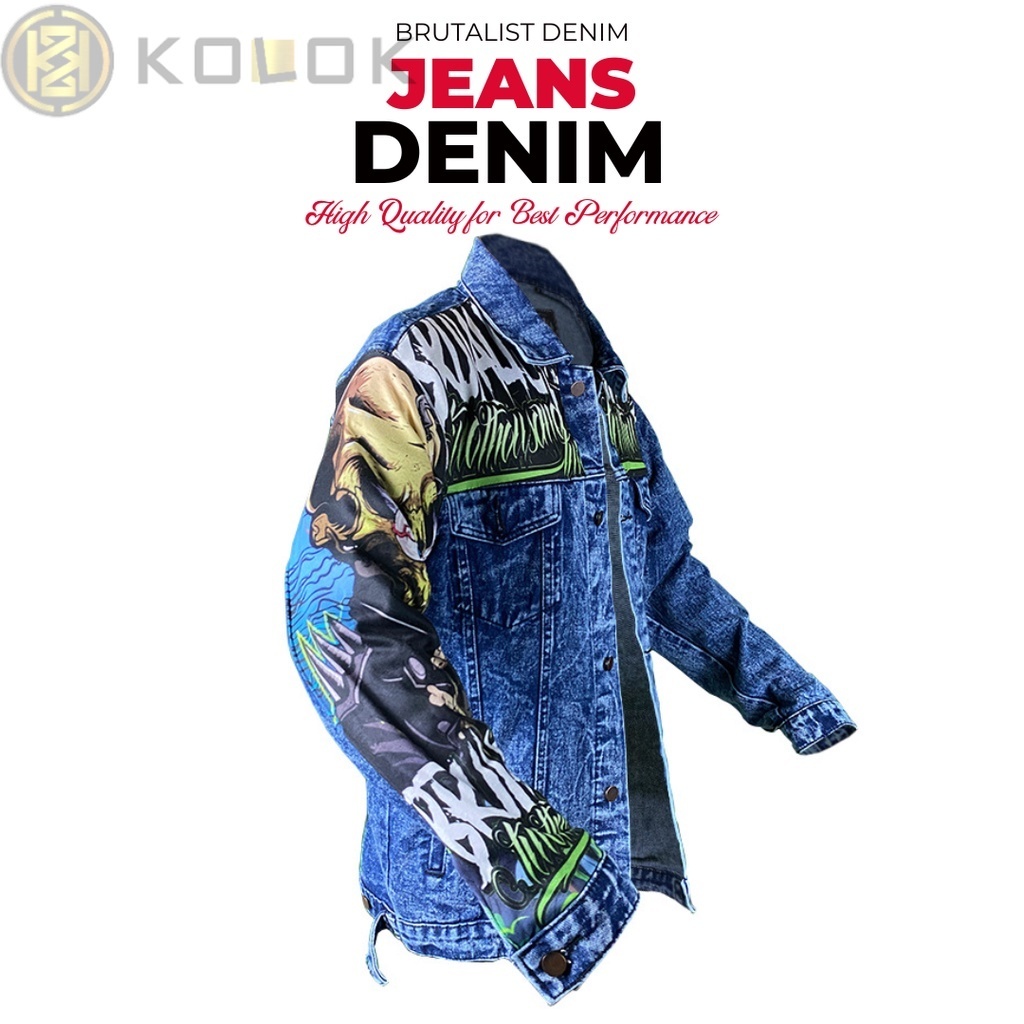 Jaket Jeans Pria Wanita Denim Jacket Distro Full Printing Motif MB