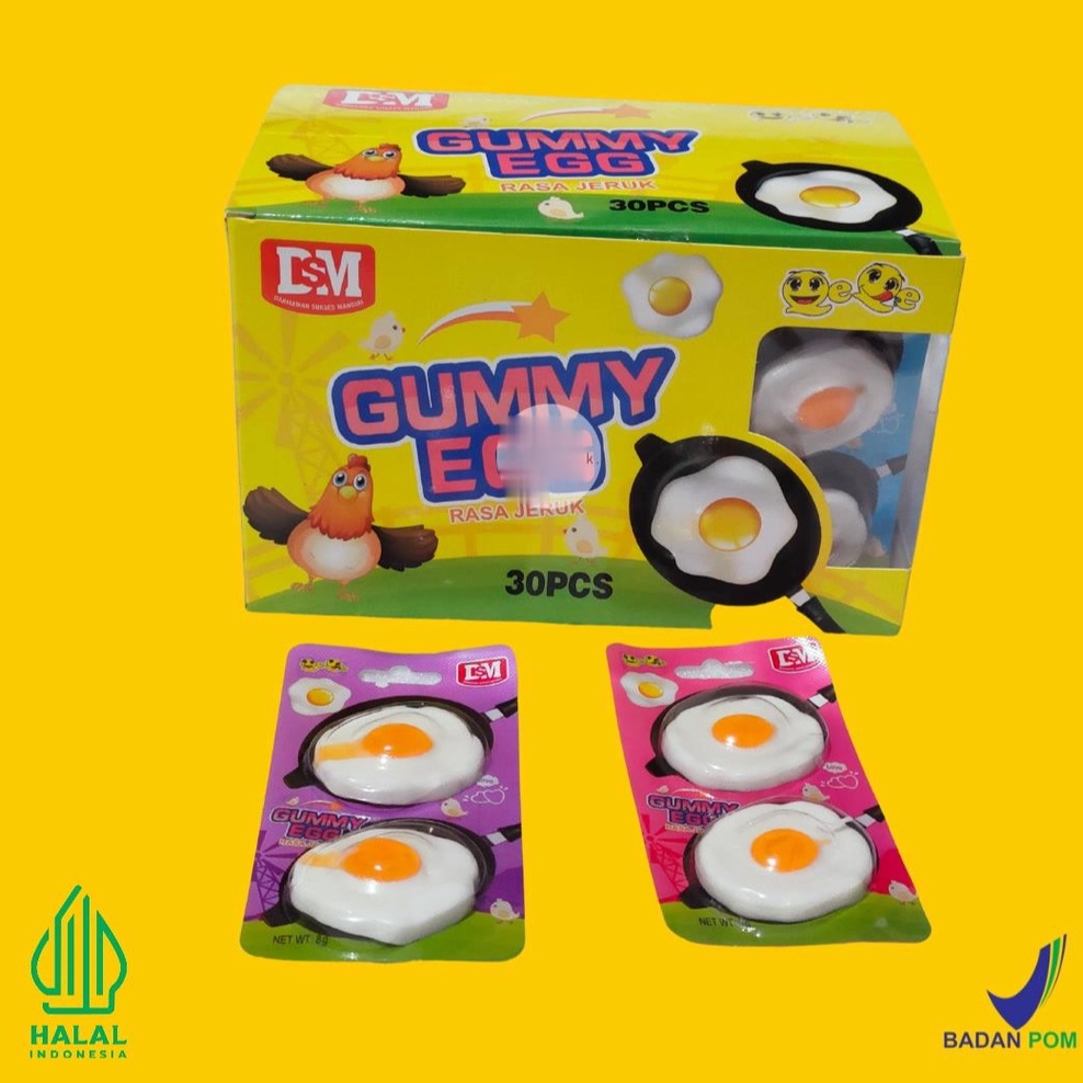 

GUMMY EGG RASA JERUK Lunak Gummy Telur Ceplok Rasa Jeruk isi 30pcs ORIGINAL