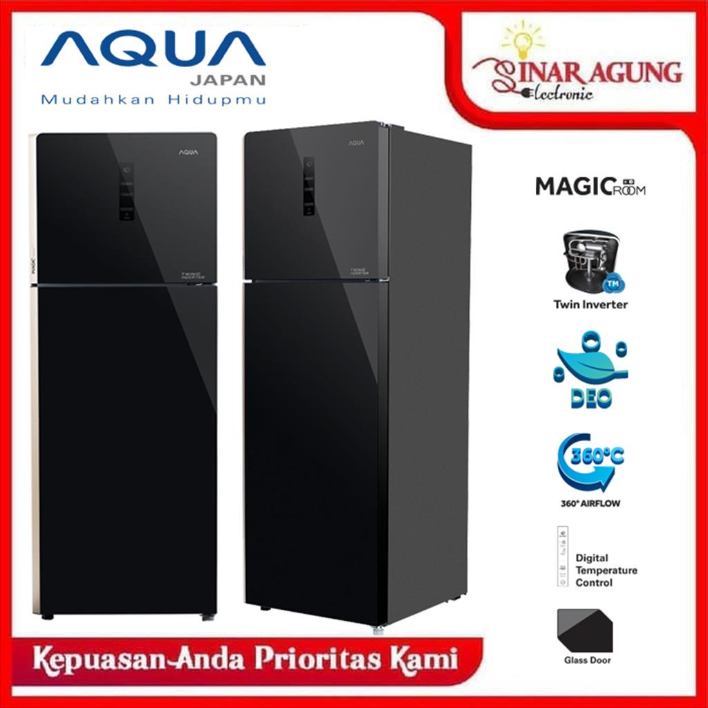 [COD] KULKAS / LEMARI ES AQUA AQR450IG / AQR-450IG GLASS DOOR (2 PINTU / 312 LITER) GARANSI RESMI