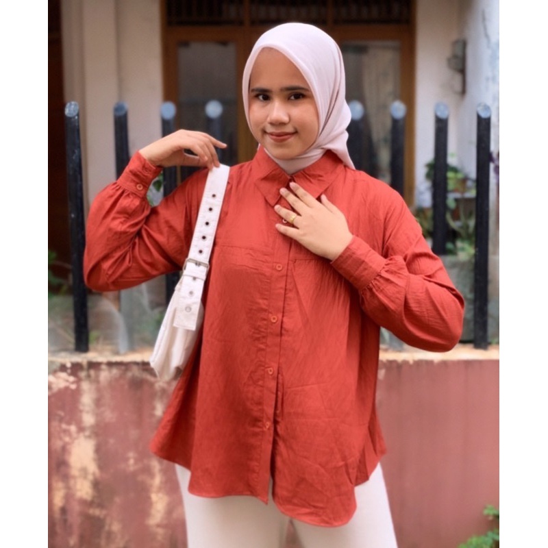 Outfit Hijab Blouse Kemeja Turkish Linen Premium Wanita Gunaru
