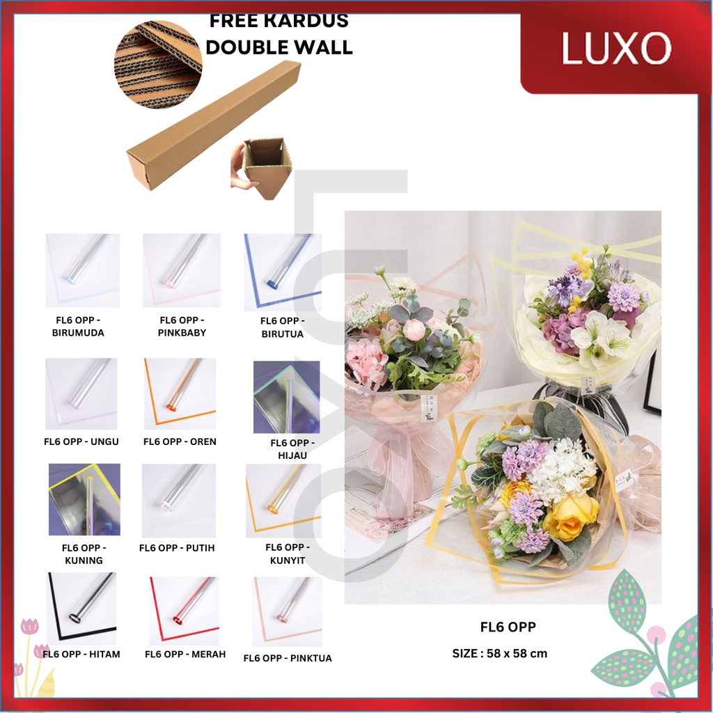 

LUXO - FL6 OPP 5Lembar-Kertas Bunga Buket Transparan List WARNA / Kertas Buket Bunga Florist Cellophane