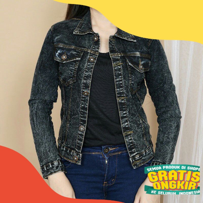 JACKET JEANS CROP WANITA BIONDY DENIM JAKET JINS KEKINIAN JAKET CEWEK CEWE TERBARU SNOWBLACK JAKET K