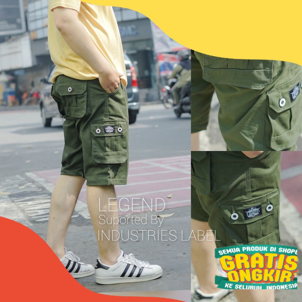Legend Of Denim Dayrie Original celana cargo pendek pria celana cargo warna ijo army  LOD seri 4002/