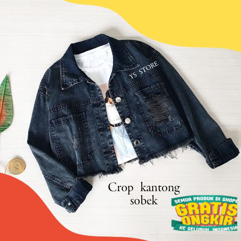 Jaket crop wanita/Jaket jeans crop model kantong sobek/Jaket crop terbaru 2021/ ungu liliac