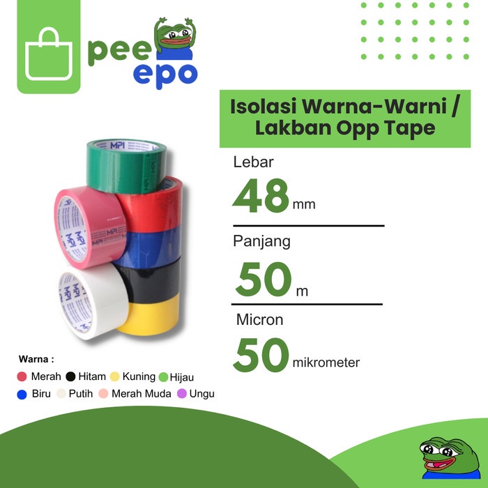 

Isolasi Warna-Warni / Lakban Opp Tape Warna 48 mm x 50 Meter Merk MPI
