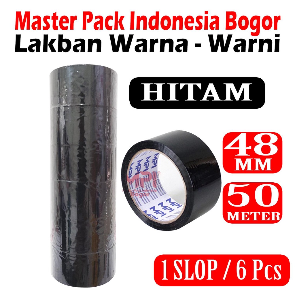 

1 SLOP [ 6 PCS ] Lakban MPI Warna Hitam 48 mm x 50 Meter - Lakban Warna Master Pack Indonesia